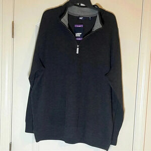 NWT LANDS’ END Charcoal Gray Bedford Rib Quarter Zip Pullover - Size 2XL NWT
